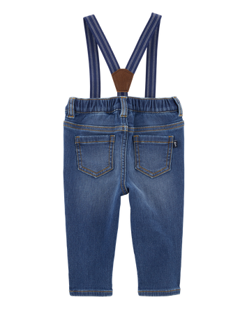 Baby Knit Denim Suspender Pants, 