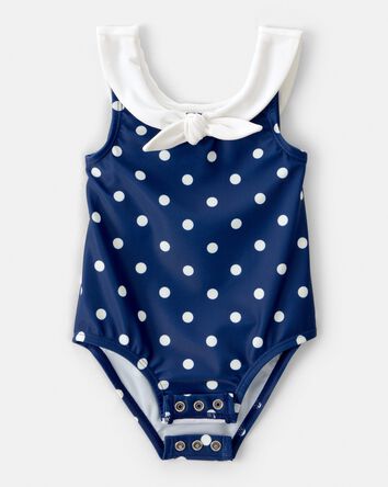 Baby Girl Polka Dot 1-Piece Swimsuit - Navy, 