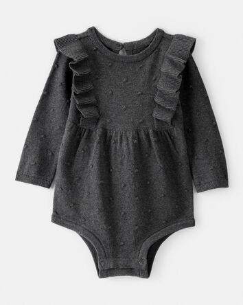 Baby Girl Ruffle Cotton Long-Sleeve Bodysuit - Grey, 