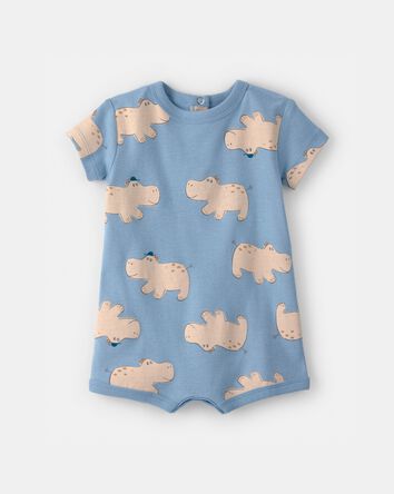 Baby Boy Hippo Short-Sleeve Romper - Blue, 