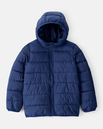 Kid Packable Hooded Puffer Jacket - Navy Blue, 