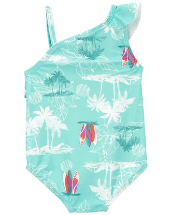 Baby Beach Print Ruffle Swimsuit, 
