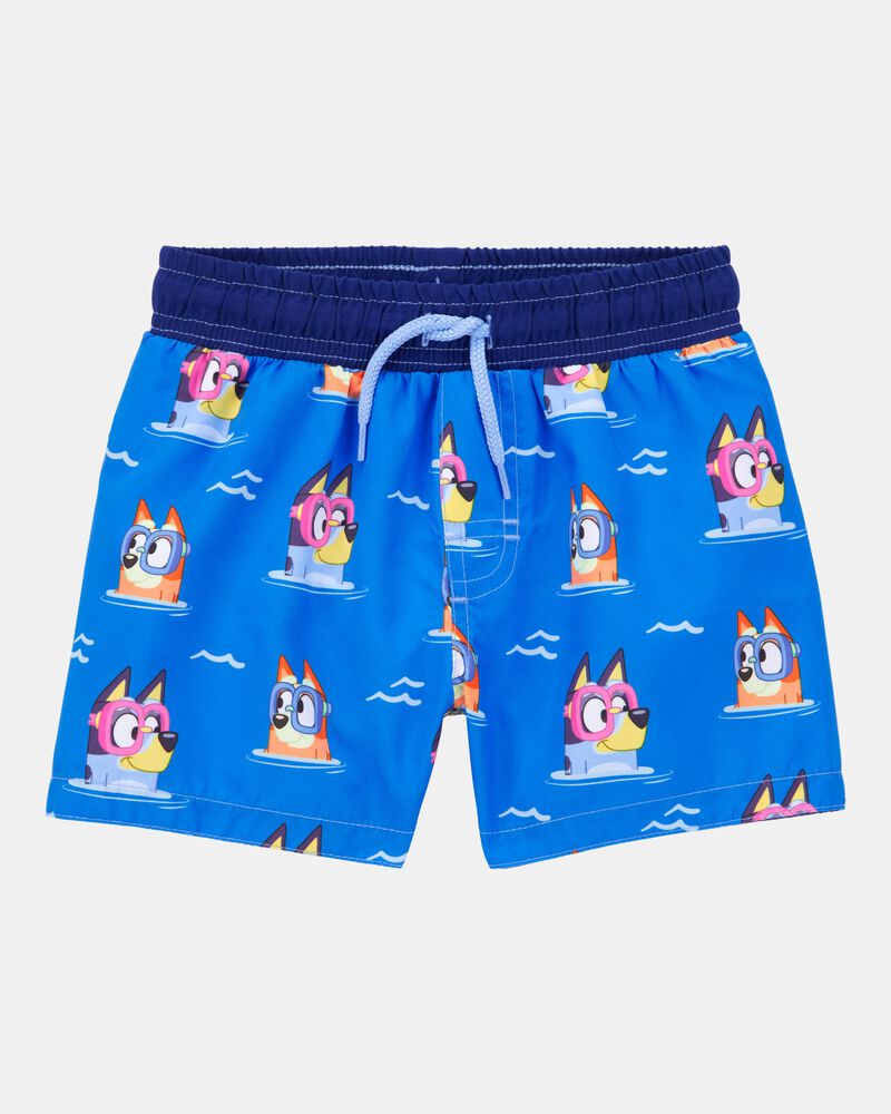 Toddler Boy Bluey™ Swim Trunks- Blue, image 1 of 3 slides