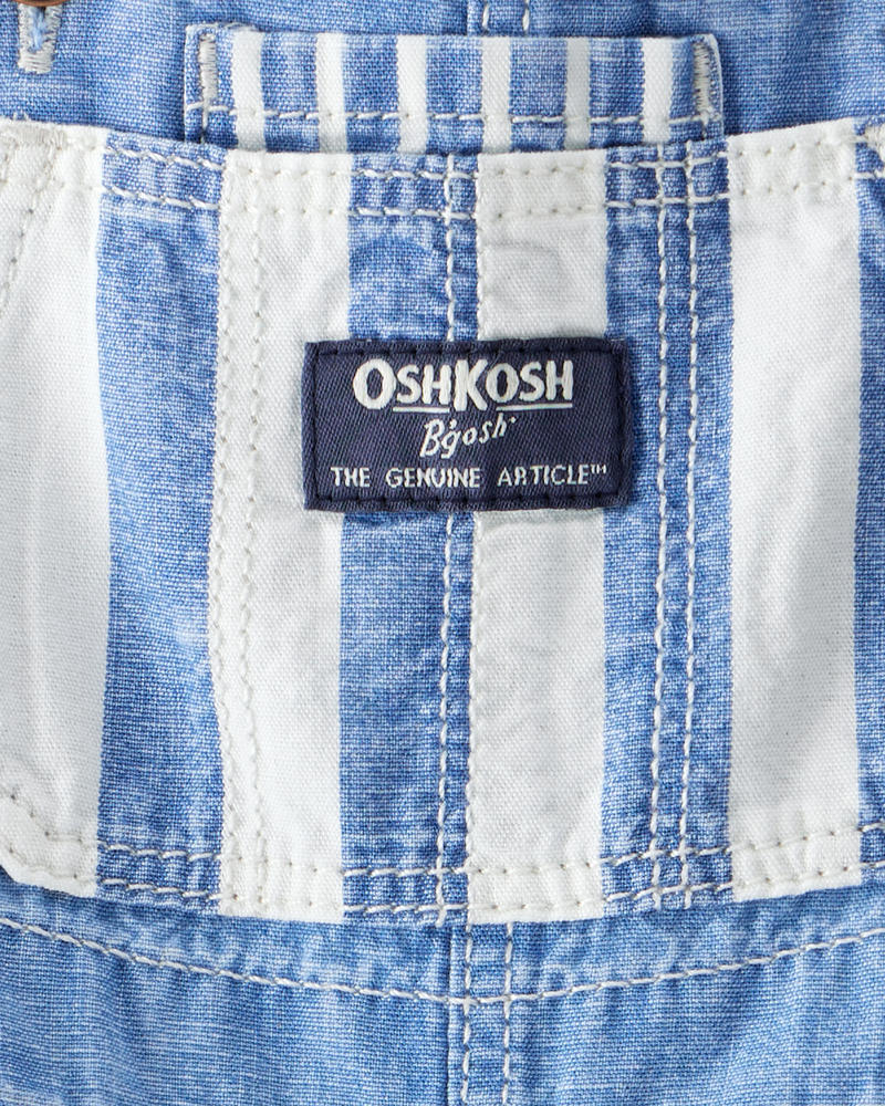 Baby Neutral Vintage Inspired Striped Chambray Overalls - Blue Wash, image 3 of 4 slides