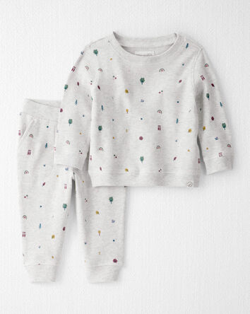 Baby 2-Piece Organic Cotton Waffle Knit Set in Nature Icon Print, 