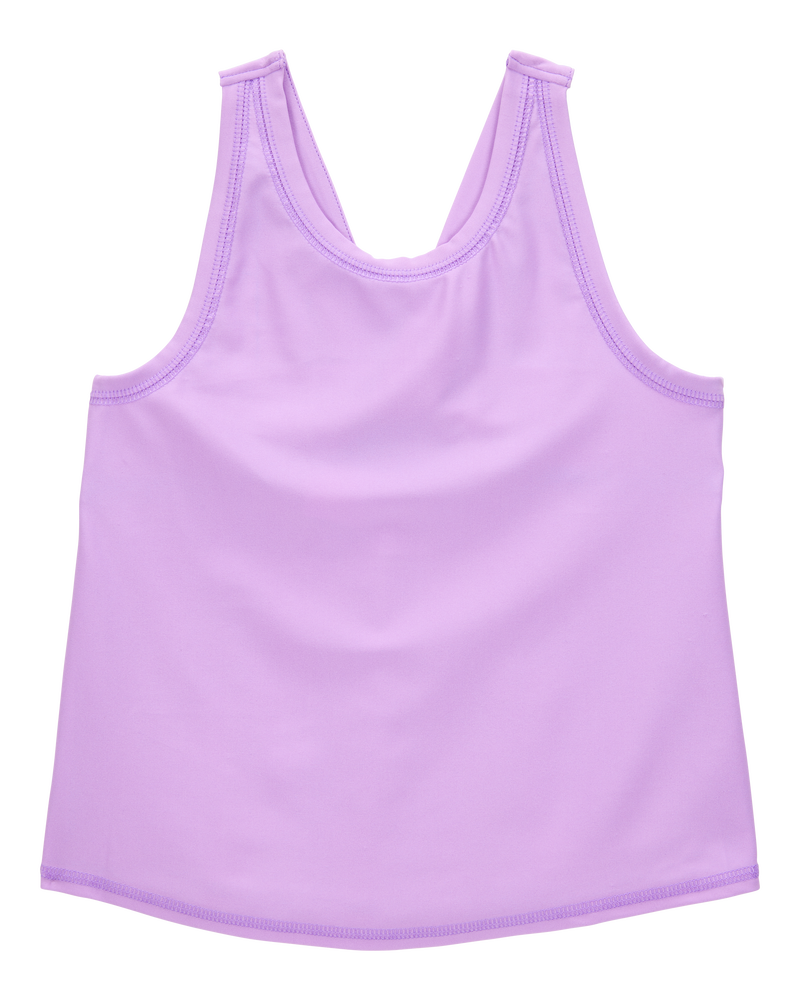Kid 2-Piece Floral Active Twist Tank & Flowy Layered Flip Short Set - Purple/Blue, image 2 of 8 slides