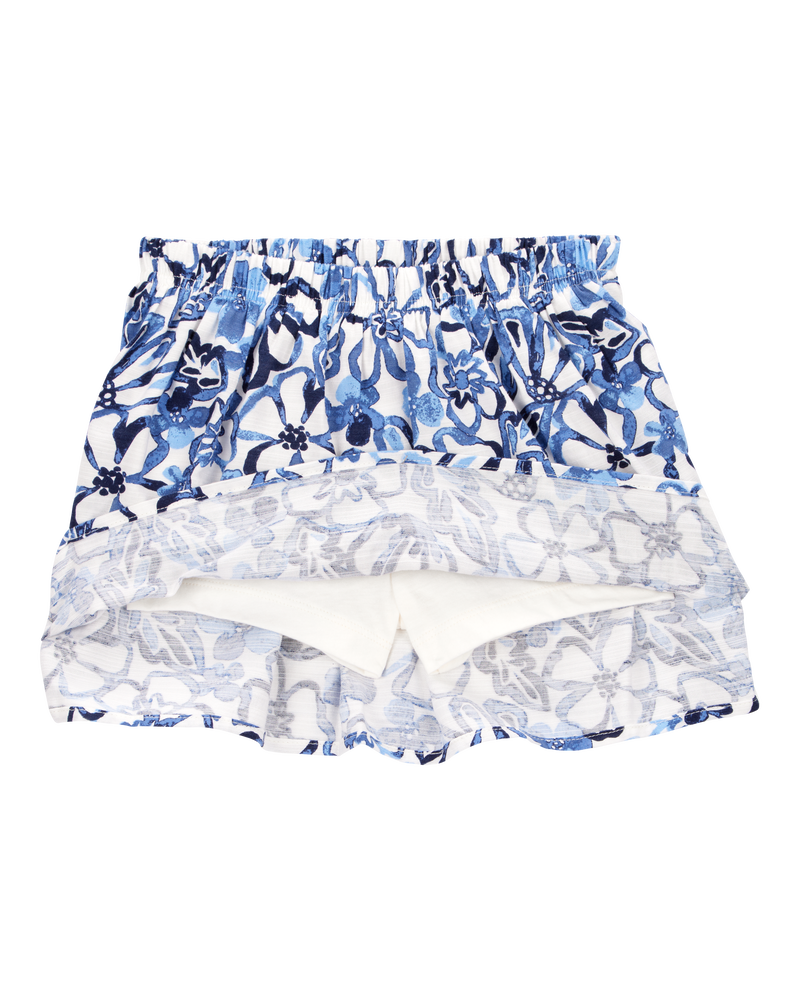 Toddler Floral Linen Look-Alike Pull-On Skort - Blue, image 4 of 6 slides