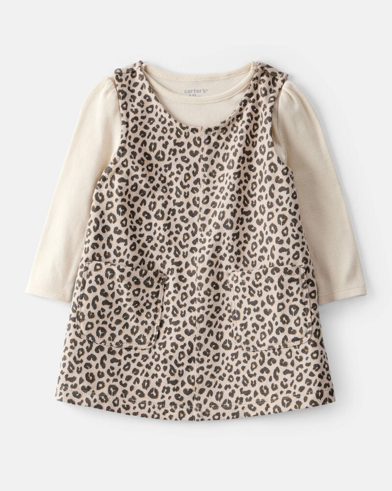 Baby Girl 2-Piece Leopard Print Cotton Long-Sleeve Dress Set - Brown, image 1 of 7 slides