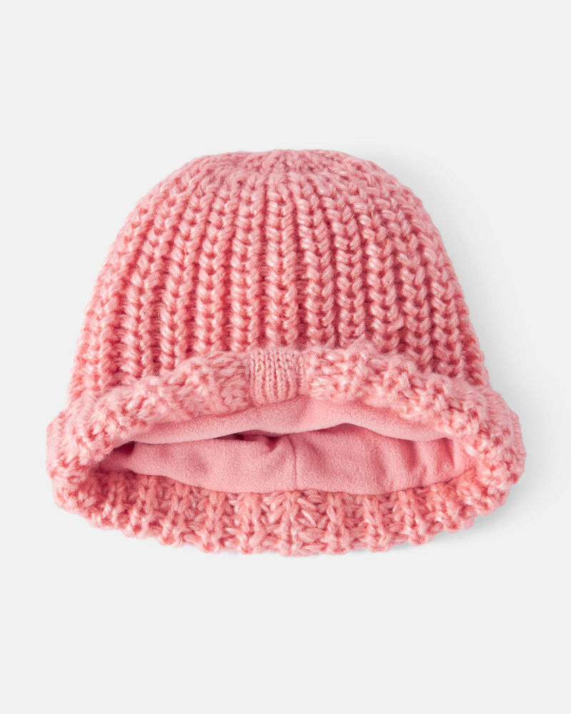 Baby Girl 2-Piece  Shimmer Winter Hat & Mittens - Pink, image 2 of 3 slides