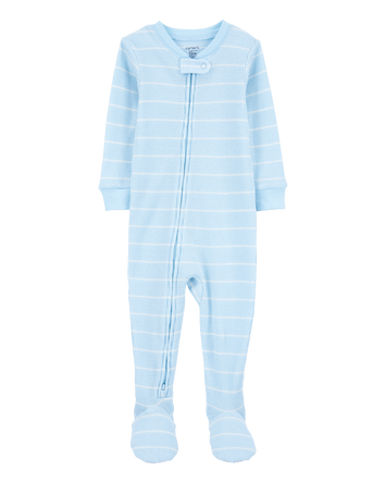 Toddler Boy Striped Waffle Knit Footie 1-Piece Pajamas - Blue, 