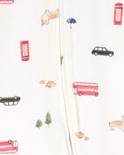 Baby London Print 2-Way Zip PurelySoft Sleep & Play Pajamas - Ivory, image 4 of 6 slides