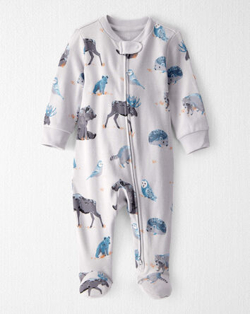 Baby Organic Cotton Sleep & Play Pajamas in Midnight Forest Print, 