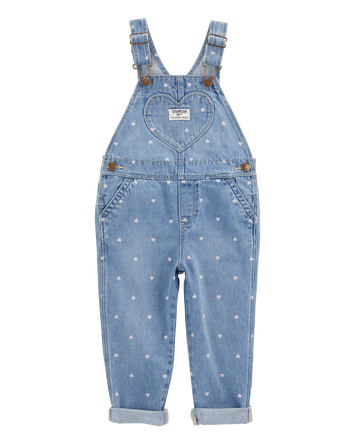 Toddler Heart-Print Knit Denim Overalls - Blue, 