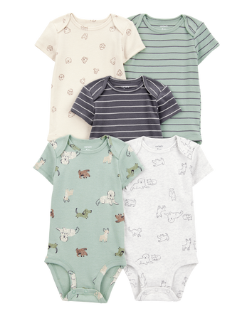 Baby Boy 5-Pack Dog Short-Sleeve Cotton Bodysuits, 