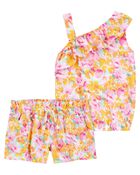 Baby 2-Piece Floral Print Asymmetrical Top & Paperbag Twill Shorts Set, image 1 of 4 slides