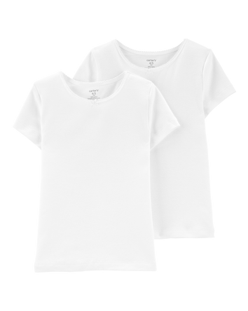Girls 2-Pack Cotton Short-Sleeve Undershirts - White, 