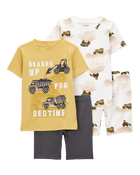 Baby Construction Print Snug Fit Cotton 4-Piece Pajamas, image 1 of 4 slides