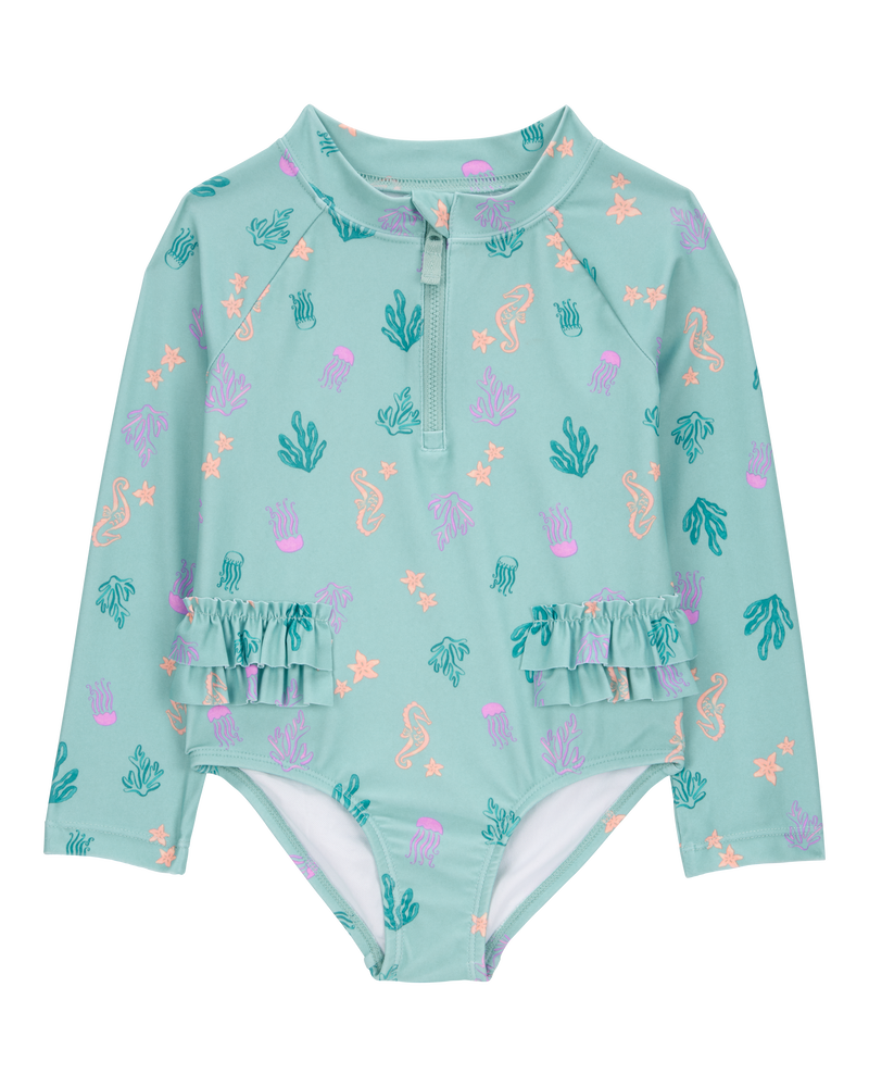 Toddler Girl 1-Piece Coral Print Rashguard, image 1 of 4 slides