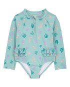 Toddler Girl 1-Piece Coral Print Rashguard, image 1 of 4 slides
