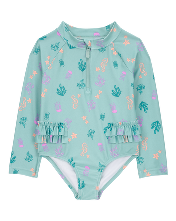 Toddler Girl 1-Piece Coral Print Rashguard, 