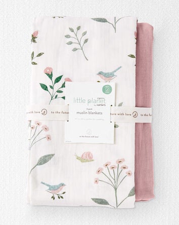 Baby 2-Pack Organic Cotton Muslin Swaddle Blankets, 