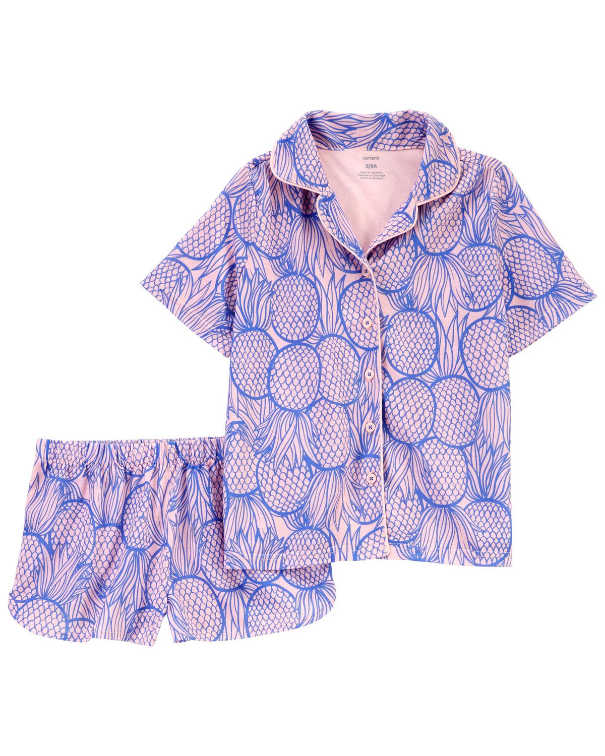 Blue/Pink Kid 2Piece Pineapple Loose Fit Pajamas