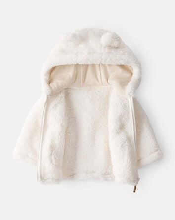 Baby Sherpa Hooded Long-Sleeve Sweater - White, 