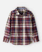 Boys Plaid Cotton Long-Sleeve Button-Down Shirt - Burgundy, image 1 of 3 slides