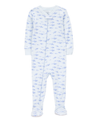 Baby Boy 1-Piece Shark Print 100% Snug Fit Cotton Footie Pajamas - Blue, image 1 of 3 slides