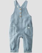 Baby Organic Cotton Gauze Overalls in Blue, image 6 of 7 slides