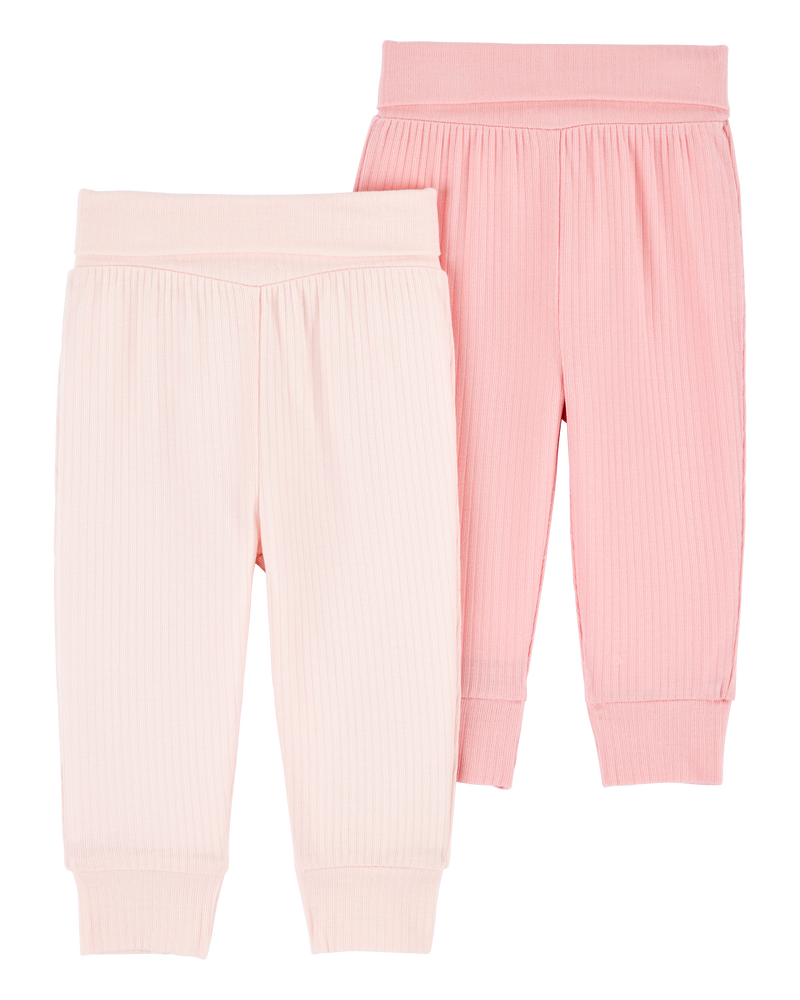 Baby 2-Pack PurelySoft Pull-On Pants - Pink, image 2 of 7 slides