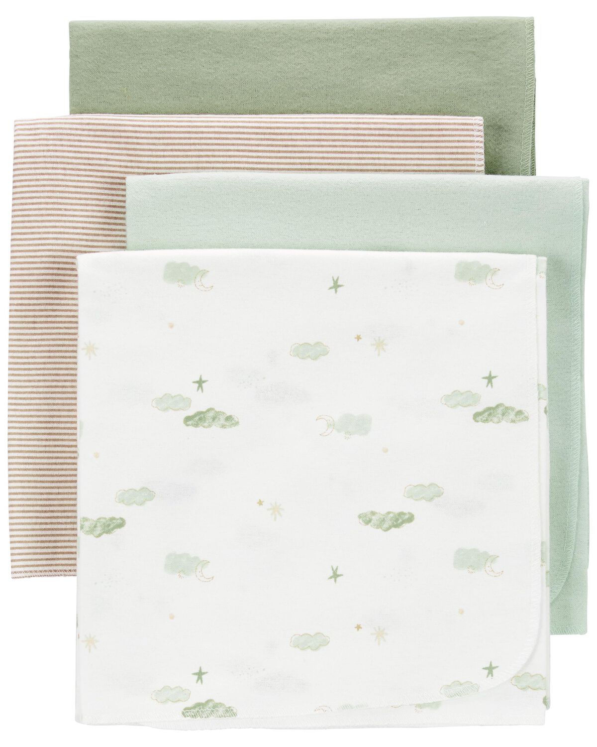 Green/White Baby 4Pack Receiving Blankets