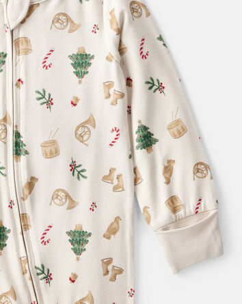 Baby Christmas Print PurelySoft Long-Sleeve Sleep & Play Pajamas - White, 