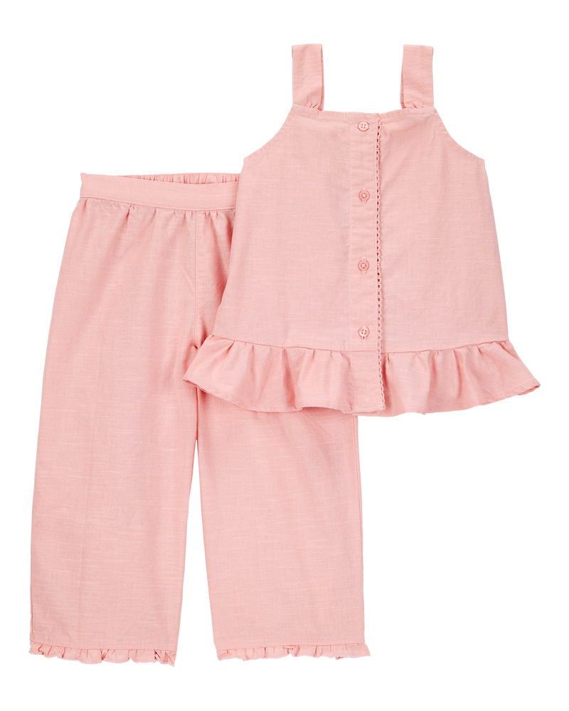 Toddler 2-Piece Button-Down Tank & Pull-On Pant Set - Pink, image 1 of 3 slides