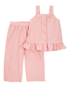 Toddler 2-Piece Button-Down Tank & Pull-On Pant Set - Pink, image 1 of 3 slides