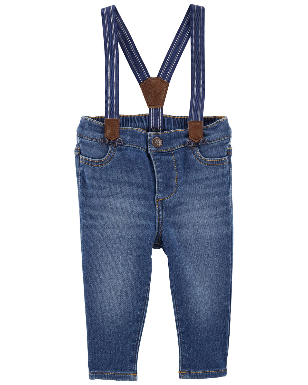 Blue Baby Knit Denim Suspender Pants