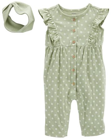 Baby 2-Piece Crinkle Jersey Jumpsuit & Headwrap Set, 