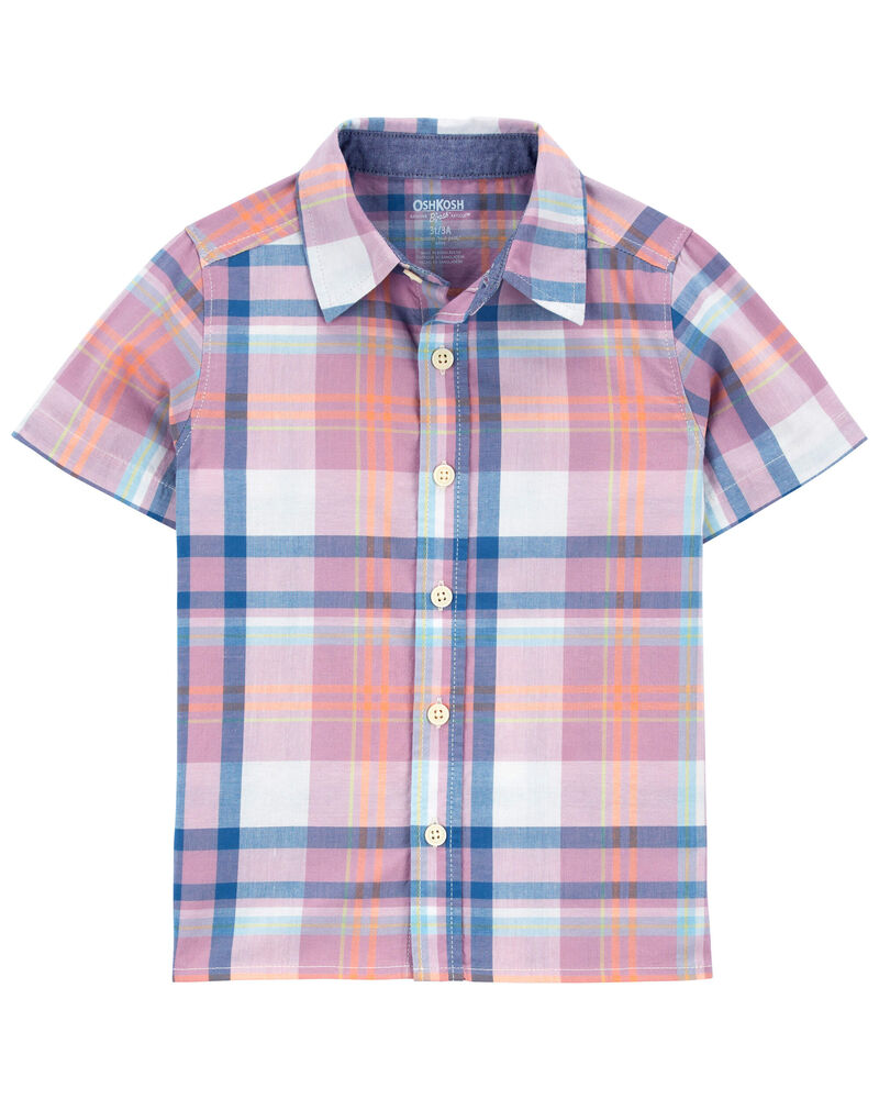 Toddler Plaid Button-Front Short Sleeve Shirt, image 1 of 3 slides
