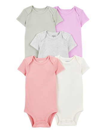 Baby Girl 5-Pack Solid Short-Sleeve Cotton Bodysuits, 