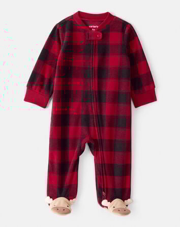 Baby Plaid Print Reindeer Christmas Loose Fit Long-Sleeve Sleep & Play - Red, 