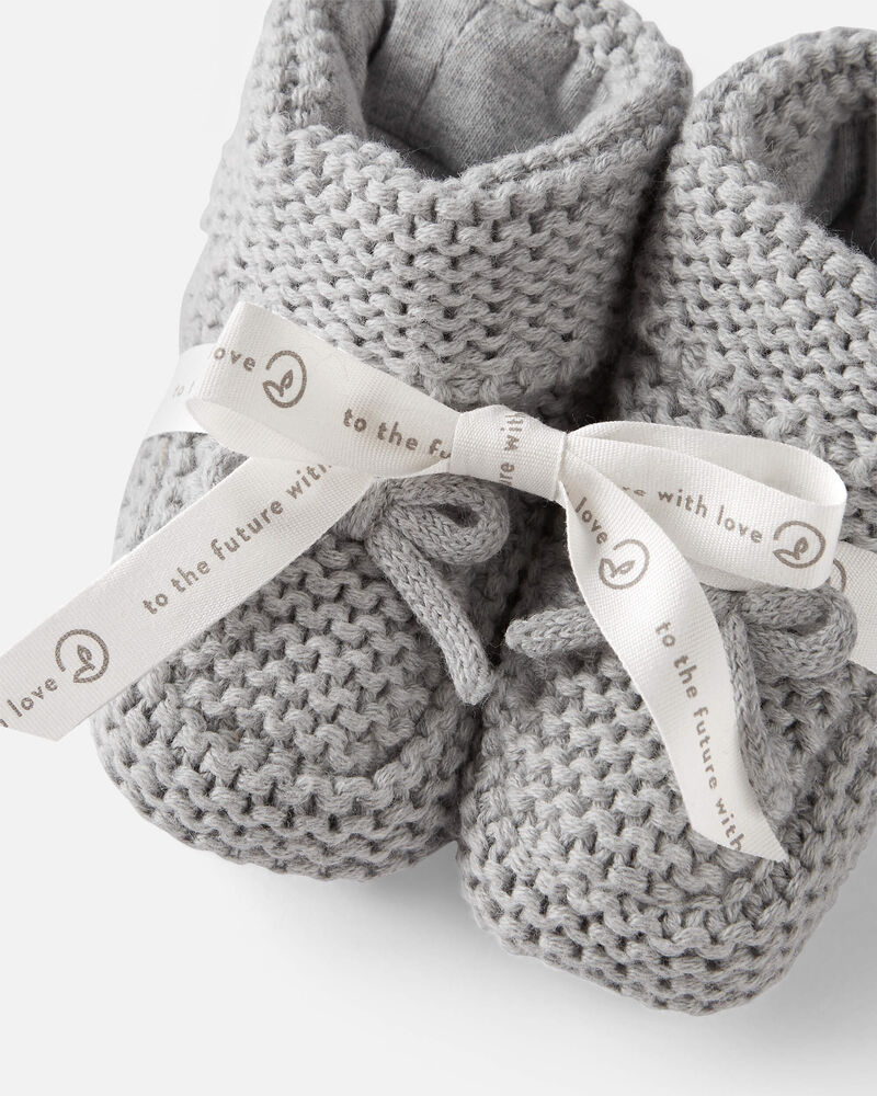Baby Organic Cotton Crochet Booties in Gray, image 2 of 3 slides