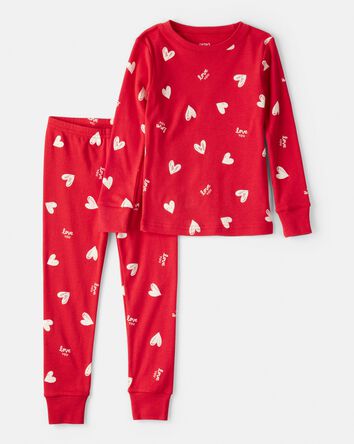 Baby Valentine's Day Heart 100% Cotton Snug Fit 2-Piece Pajamas - Red, 