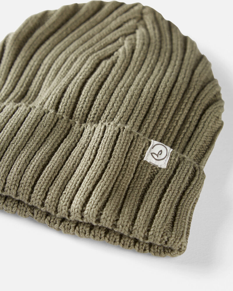 Toddler Organic Cotton Ribbed Knit Beanie in Olive, image 2 of 3 slides