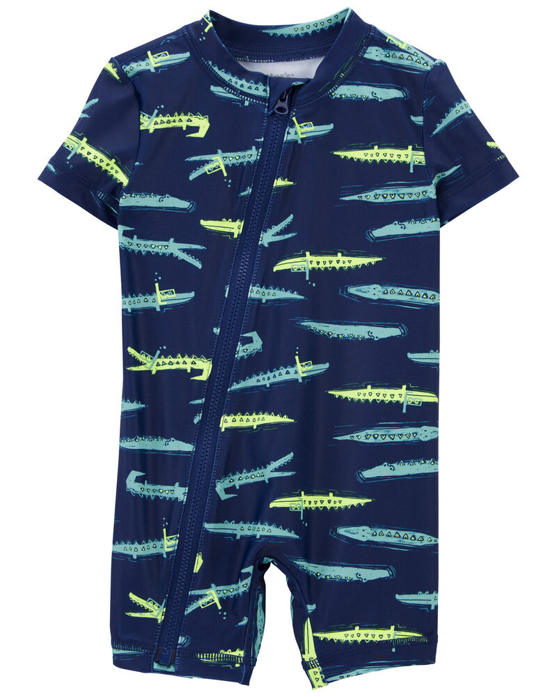 Baby Alligator Print Rashguard Swimsuit, image 1 of 2 slides