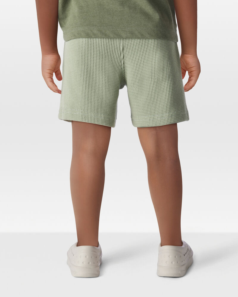 Toddler 2-Piece Waffle Knit Hooded Pullover & Drawsting Shorts Set - Green, image 9 of 9 slides