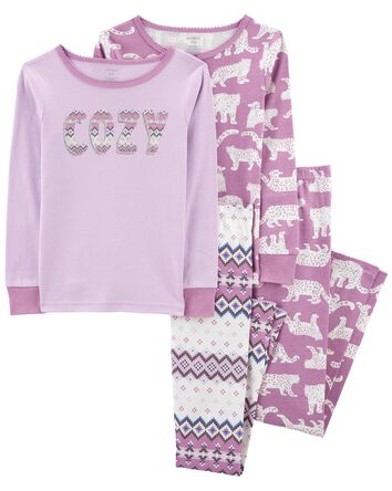 Kid 4-Piece Cheetah 100% Snug Fit Cotton Pajamas, 