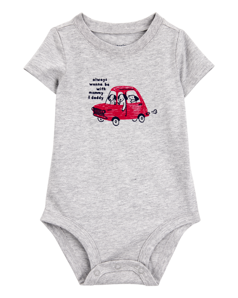 Baby Always With Mommy And Daddy Dog Short-Sleeve Bodysuit - Gray, image 1 of 3 slides