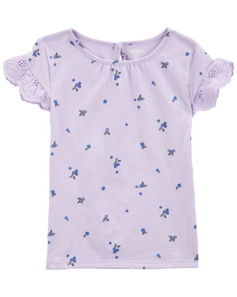 Toddler Blueberry Print Crochet Flutter Top, image 1 of 3 slides