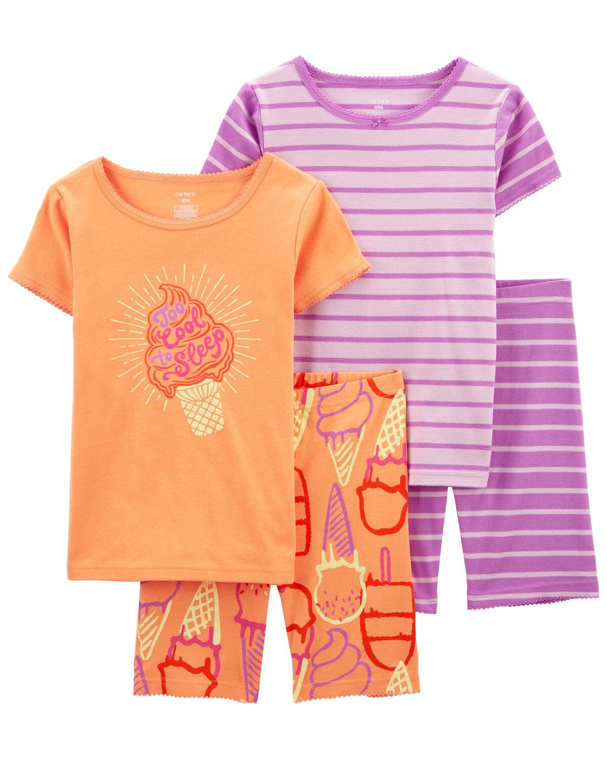 Orange/Purple Kid 4Piece Ice Cream 100 Snug Fit Cotton Pajamas