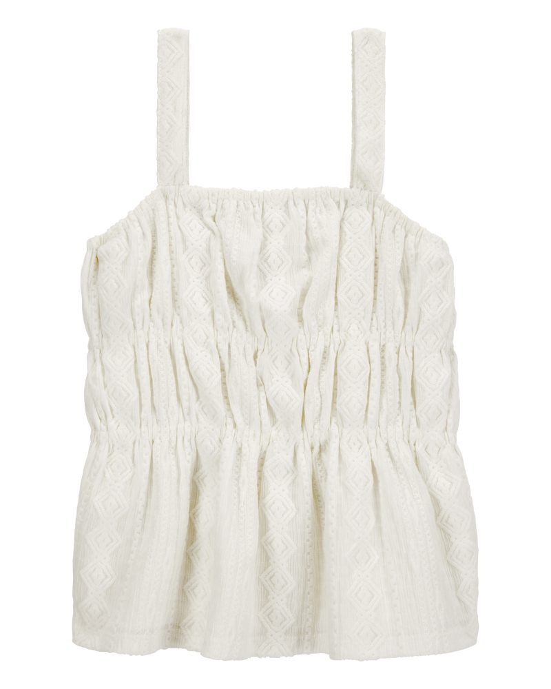 Kid 2-Piece Ruched Textured Tank & Pull-On Smocked Shorts Set -  Cream, image 3 of 6 slides